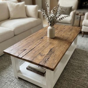 Rustic Reclaimed Oak Coffee Table, Handcrafted Solid Wood Table with Storage Shelf image 15