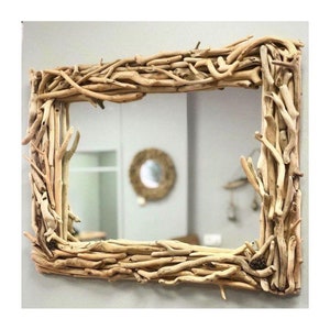 Driftwood Mirror Wood Frame Art, Beach Wood Wall Art Deco Mirror Wall, Beach Mirror Wall Decor, Wood Wall Mirror Art