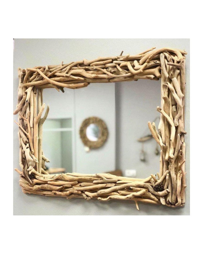 Driftwood Mirror With Reclaimed Wood Frame Coastal Modern Wall Decor
