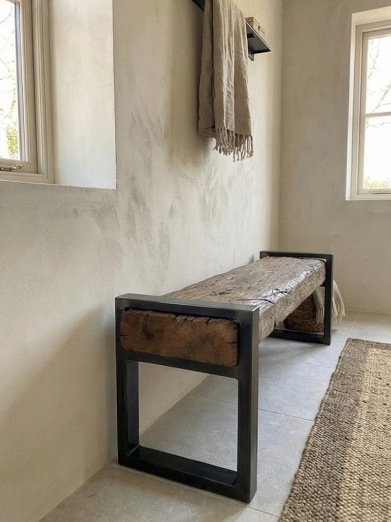 Reclaimed Oak Entry Bench – Rustic Farmhouse Hallway Furniture image 14