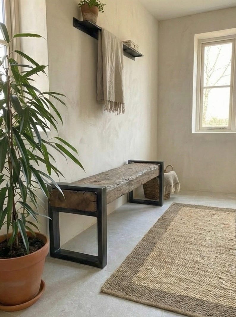 Reclaimed Oak Entry Bench – Rustic Farmhouse Hallway Furniture image 10