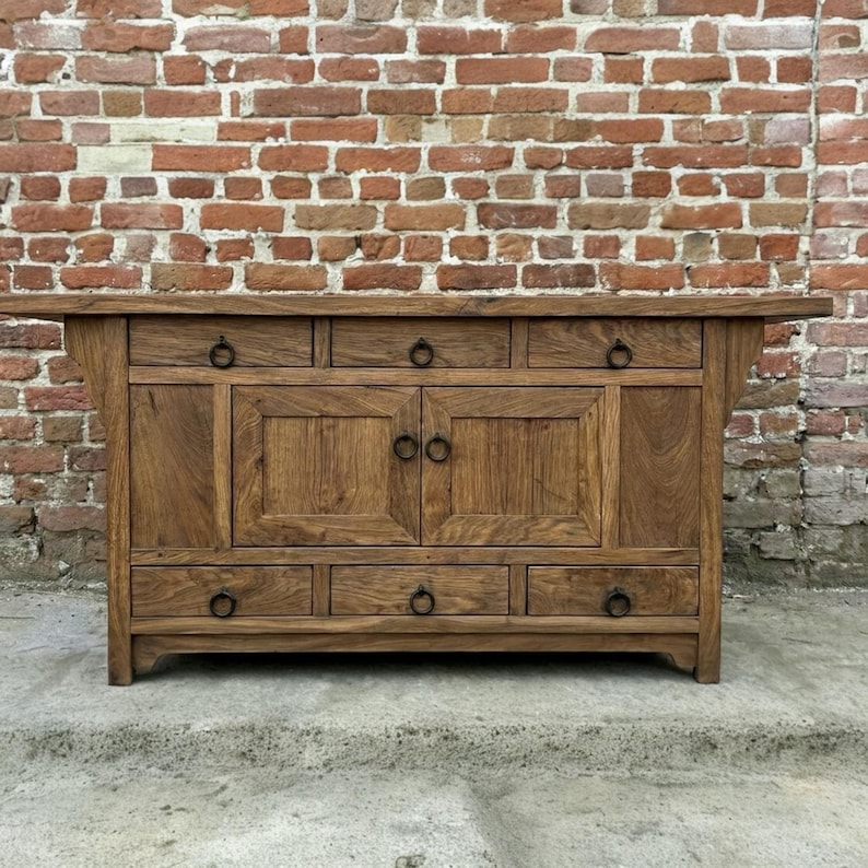 Rustic Oak Sideboard – Solid Wood Buffet Cabinet, Farmhouse Credenza image 3