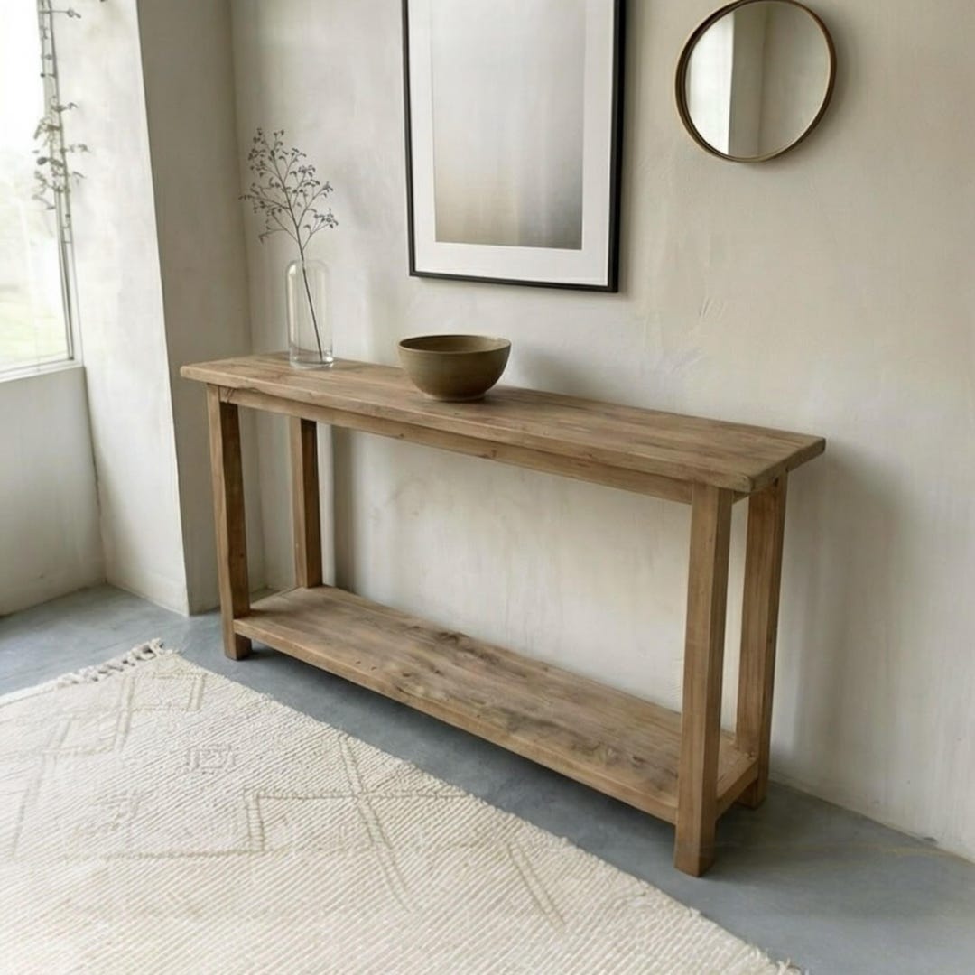 Reclaimed Oak Wood Console Table, Handcrafted Rustic Modern Entryway ...