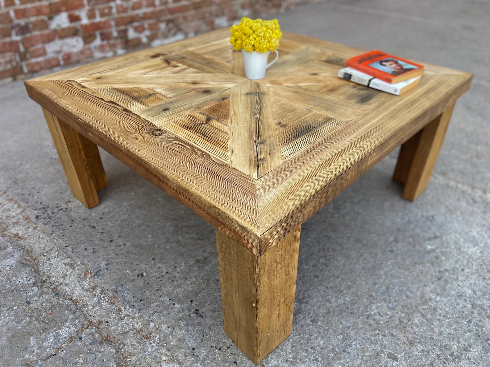 Large Square Coffee Table Reclaimed Wood, Square Farmhouse Coffee Table Rustic Antique Decor ...