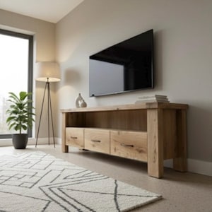 Handcrafted Solid Oak TV Stand – Rustic Farmhouse Media Console with Storage image 15