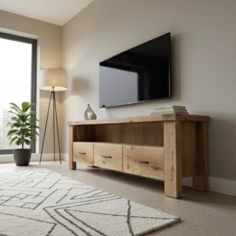 Handcrafted Solid Oak TV Stand – Rustic Farmhouse Media Console with Storage image 15