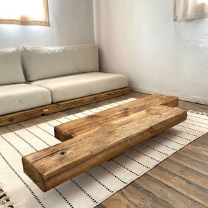 Barn Beam Coffee Table Reclaimed Wood, Low Wabi Sabi Wood Coffee Table, Rustic Japandi Furniture zdjęcie 6