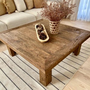 Rustic Square Coffee Table – Reclaimed Oak Wood – Handmade Low Table ...