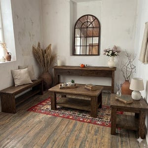 Reclaimed Oak Wood Narrow Console Table: Rustic Entryway Furniture image 19