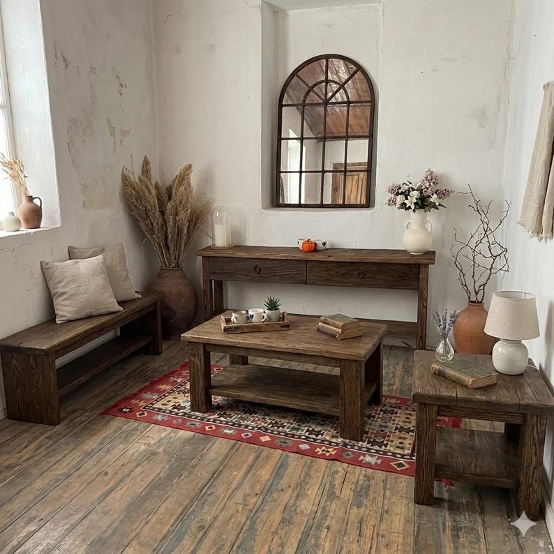 Reclaimed Oak Wood Narrow Console Table: Rustic Entryway Furniture image 19