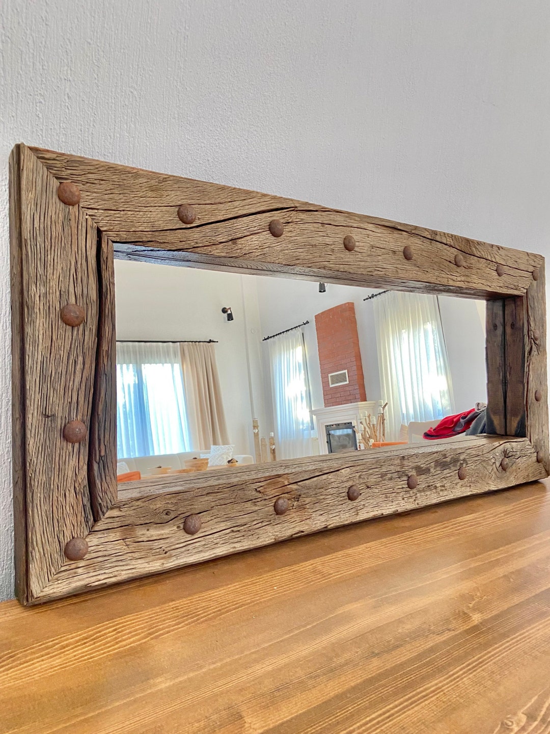 Wood Frame Mirror Oak Wall Decor Rustic Rustic Floor Mirror Etsy