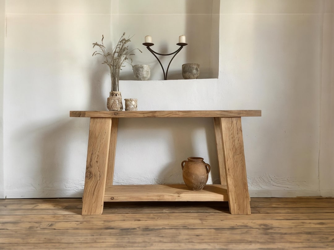 Rustic Oak Console Table – Solid Wood Entryway Console for Organic ...
