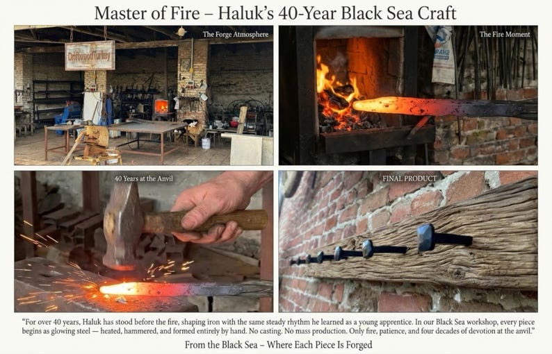 Reclaimed Oak Coat Rack with Wrought Iron Railroad Spike Hooks - Farmhouse Style image 6