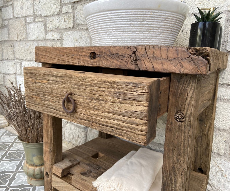 Reclaimed Bathroom Vanity with Single Sink, Rustic Wood Bathroom Vanity with Sink, Reclaimed Wood Vanity Bathroom Rustic Vanity zdjęcie 5