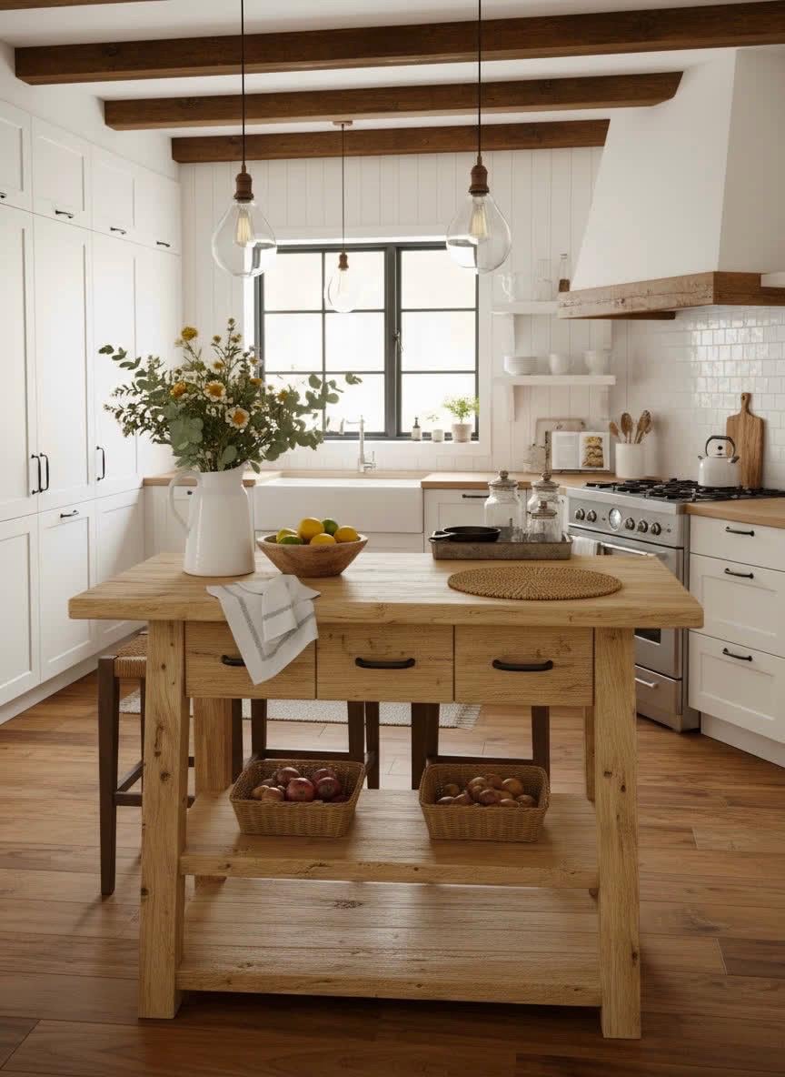Reclaimed Oak Counter Height Island – Rustic Farmhouse Kitchen Table ...