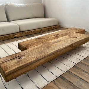 Barn Beam Coffee Table Reclaimed Wood, Low Wabi Sabi Wood Coffee Table, Rustic Japandi Furniture image 8
