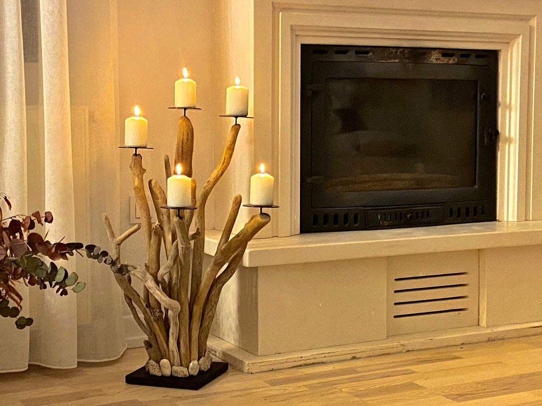 Large Candle Holder Outdoor Decor Driftwood Floor Candelabra Wood Rustic Floor Candle Holder Wood Rustic Candelabra Fireplace Wood Decor Etsy UK