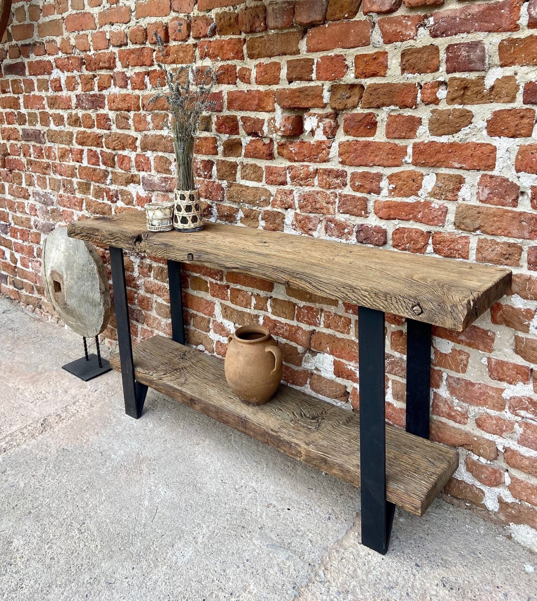 Reclaimed Wood Console Table With Shelf, Rustic Wood Hallway Table