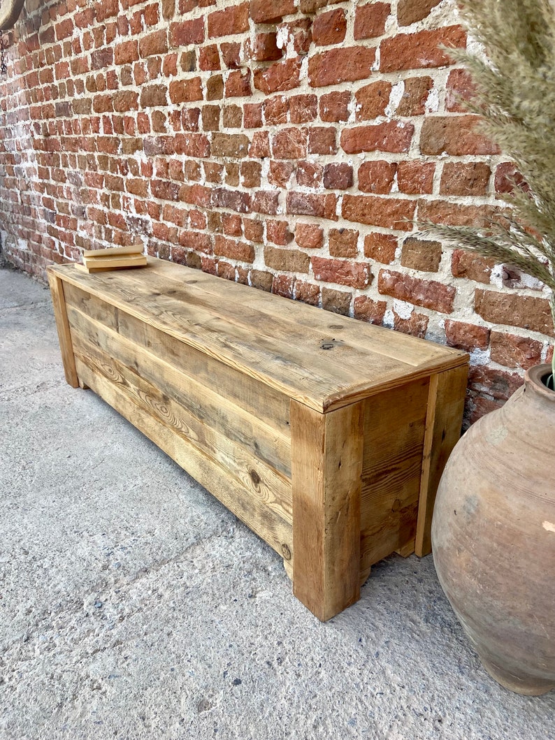 Rustic Wood Entry Bench with Storage, Storage Bench for EntryWay Furniture, Wooden Bedroom Bench Storage, Bed Storage Bench Entryway image 7