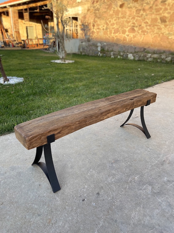 Outdoor Wood Bench Metal Legs Garden Bench Outdoor Reclaimed Rustic Farmhouse Bench for Patio Furniture Etsy UK