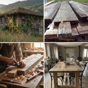 Tavolo da pranzo artigianale in legno di recupero: tavolo da cucina rustico in stile fattoria immagine 4