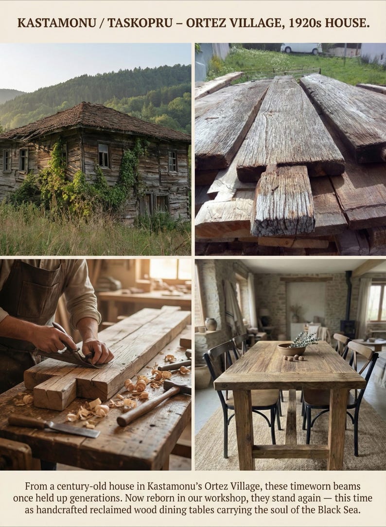 Tavolo da pranzo artigianale in legno di recupero: tavolo da cucina rustico in stile fattoria immagine 4