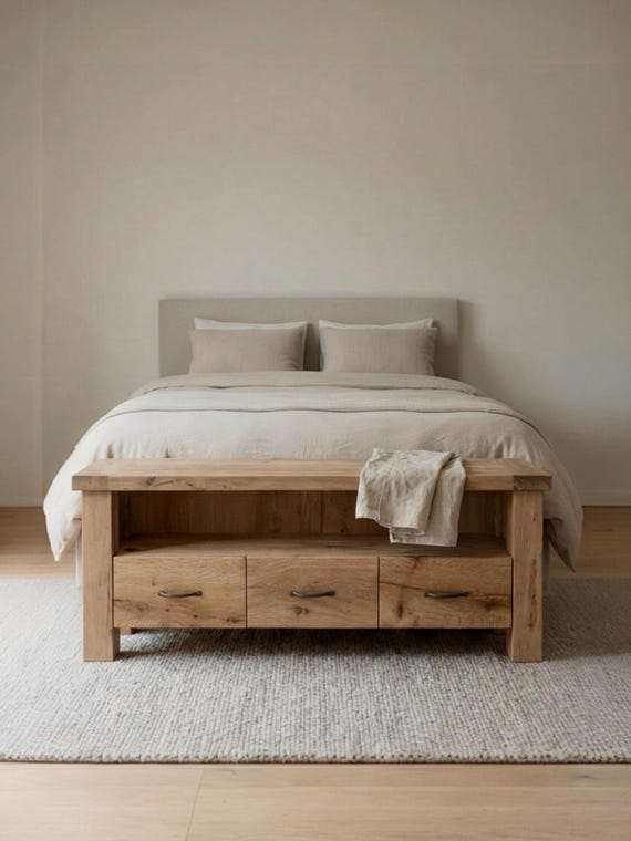Zurückgefordert Eiche Ende der Bettbank mit Lagerung, modernes rustikales Schlafzimmer Design