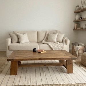 Chunky Reclaimed Oak Coffee Table – Handcrafted Solid Wood Table - Long Living Room Furniture image 3