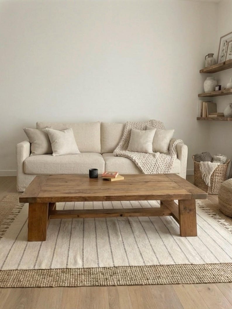Chunky Reclaimed Oak Coffee Table – Handcrafted Solid Wood Table - Long Living Room Furniture image 3