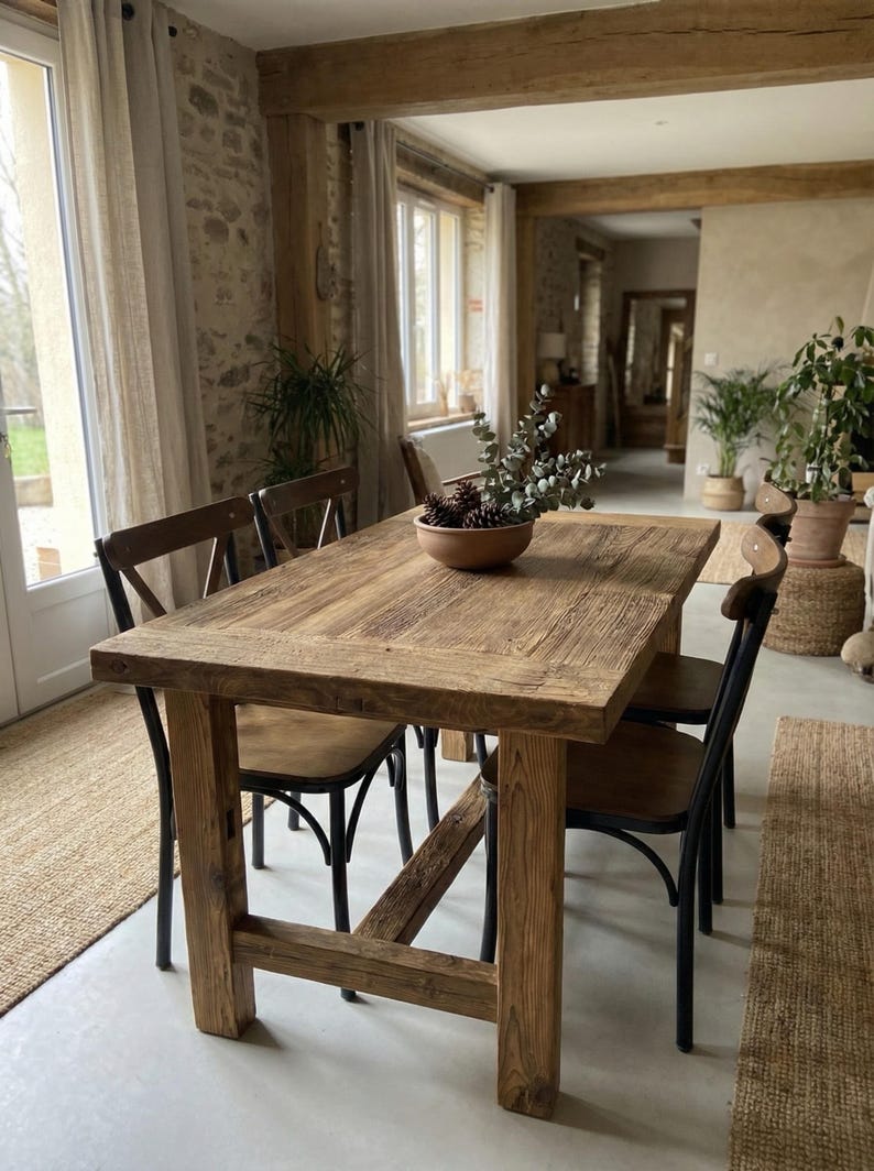Tavolo da pranzo artigianale in legno di recupero: tavolo da cucina rustico in stile fattoria immagine 8