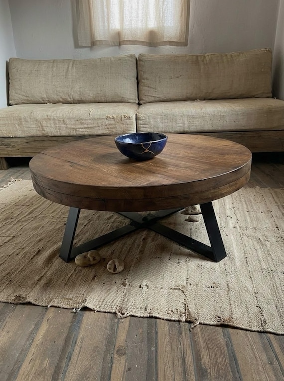 Solid Reclaimed Oak Coffee Table – Handcrafted Architectural Organic Modern Form