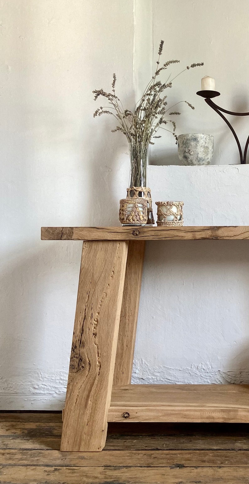 Oak Wood Console Table Modern Rustic , Hallway Table Modern Farmhouse Furniture, Rustic Entryway Console Table Oak zdjęcie 3