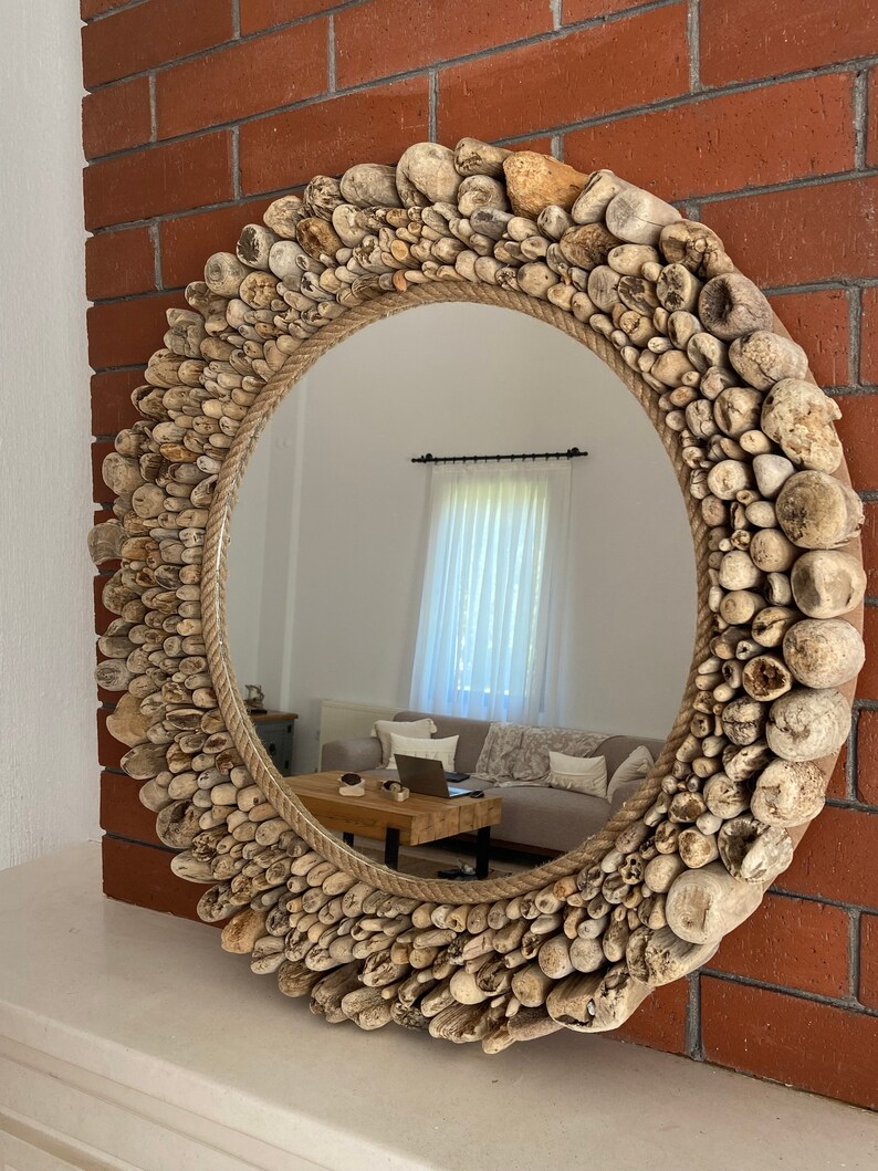 Large Round Mirror Wall Decor Driftwood Mirror Wall Decor Etsy