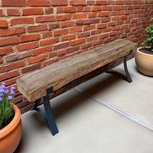 Reclaimed Wood Farmhouse Bench, Metal Base