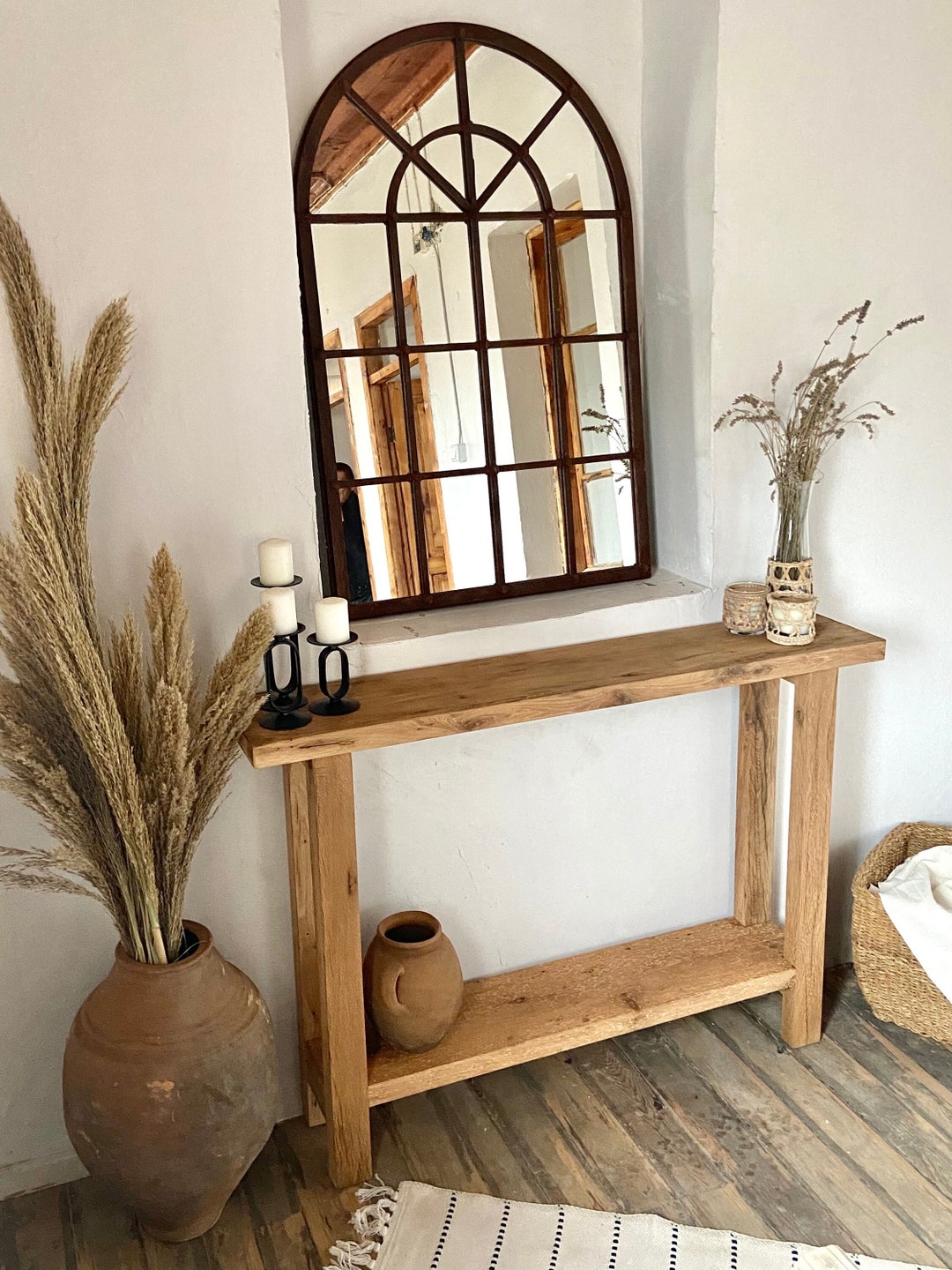 Tall Narrow Oak Console Table, Skinny Rustic Sofa Table, Narrow