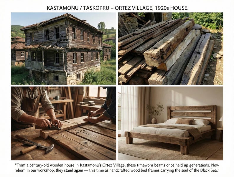 Struttura letto in stile rustico da fattoria – Realizzata a mano con struttura in legno di recupero, disponibile nelle misure singolo e matrimoniale. immagine 3