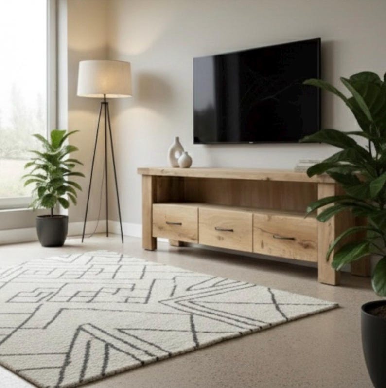 Handcrafted Solid Oak TV Stand – Rustic Farmhouse Media Console with Storage image 13