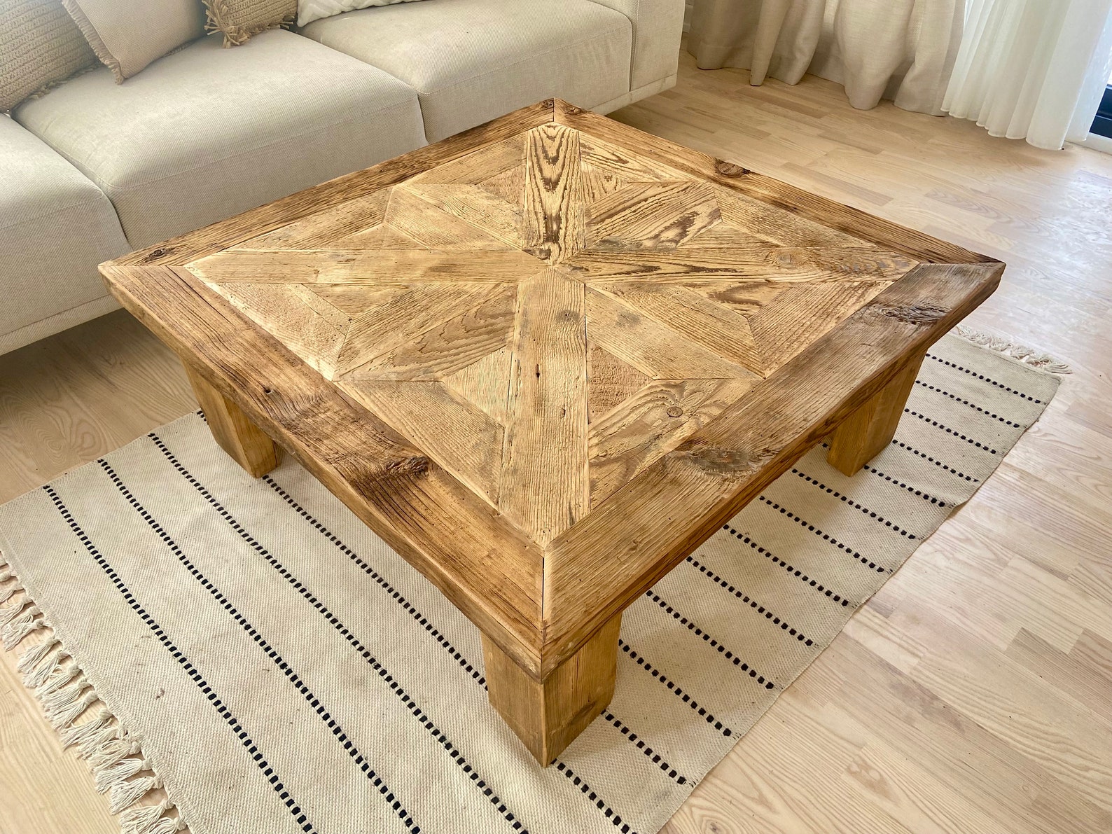 Large Square Coffee Table Reclaimed Wood, Square Farmhouse Coffee Table ...