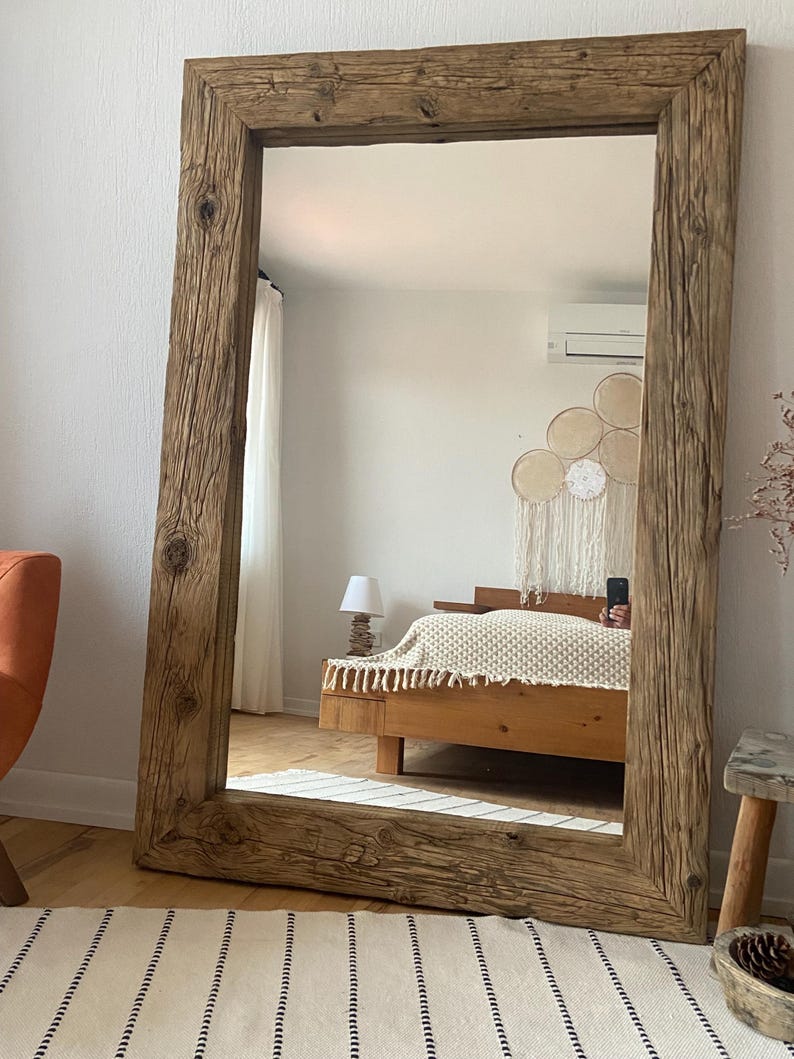 Reclaimed Wood Full Length Floor Mirror – Rustic Wabi Sabi Wall Decor for Home image 16