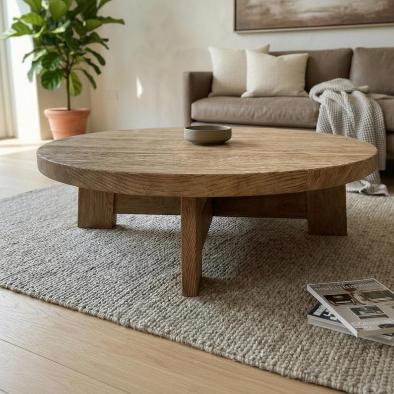 Tavolino rotondo in rovere riciclato – Design moderno, rustico e a basso profilo immagine 17