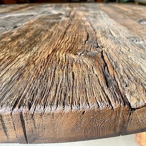 Reclaimed Barn Wood Coffee Table – Rustic Round Handmade Wabi Sabi Furniture image 4
