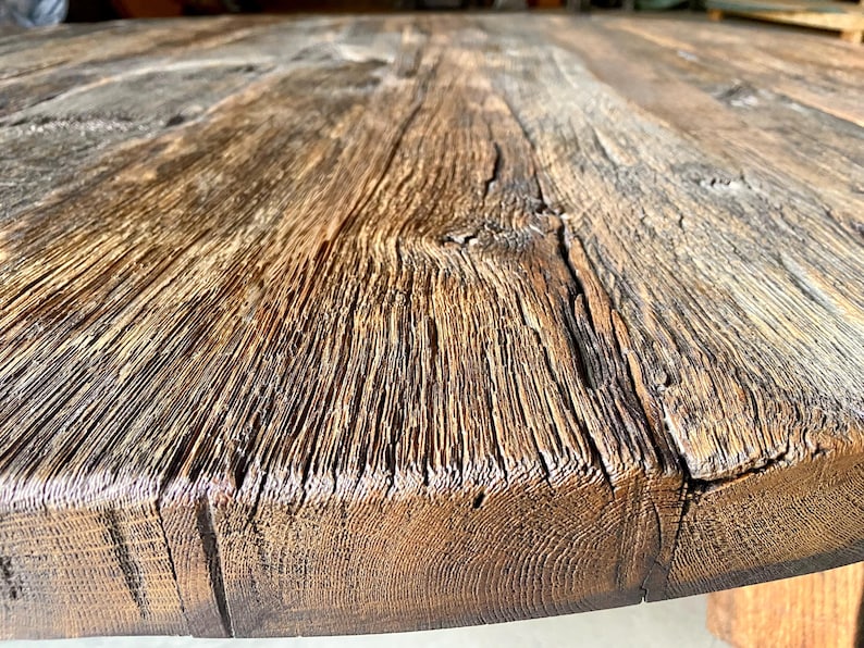 Reclaimed Barn Wood Coffee Table – Rustic Round Handmade Wabi Sabi Furniture image 4