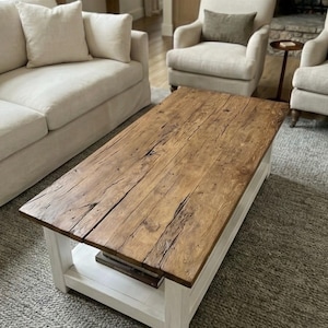 Rustic Reclaimed Oak Coffee Table, Handcrafted Solid Wood Table with Storage Shelf image 9
