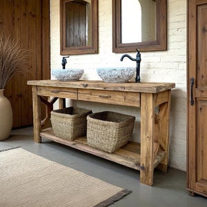 Reclaimed Wood Farmhouse Double Sink Vanity with Drawers for Rustic Bathrooms