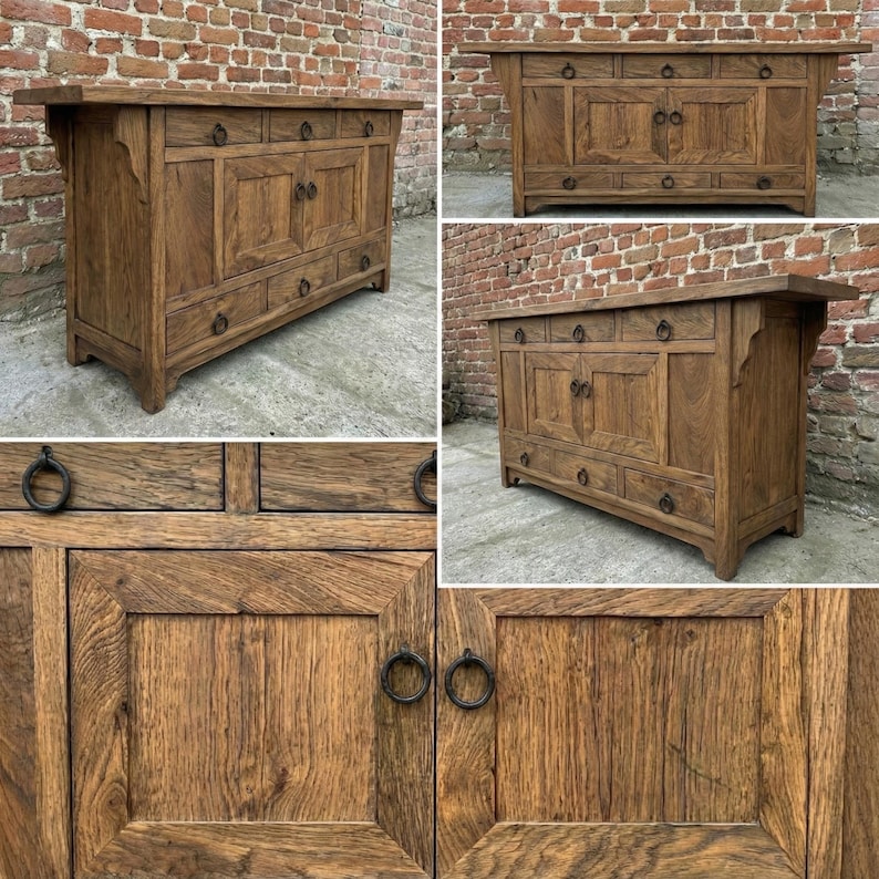 Rustic Oak Sideboard – Solid Wood Buffet Cabinet, Farmhouse Credenza image 7