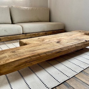 Barn Beam Coffee Table Reclaimed Wood, Low Wabi Sabi Wood Coffee Table, Rustic Japandi Furniture zdjęcie 2