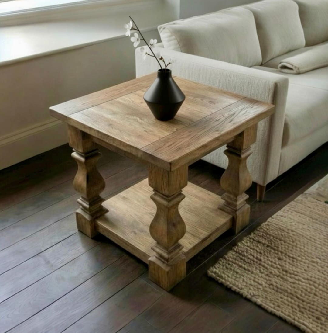 Square Rustic Side Table With Shelf – Handcrafted Solid Wood End Table ...