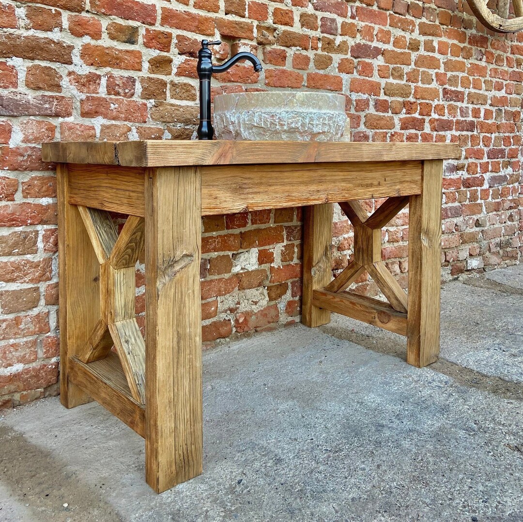 Rustic Bathroom Vanity Single Sink, Reclaimed Wood Vanity Bathroom Unit, Farmhouse Vanity Unit ...