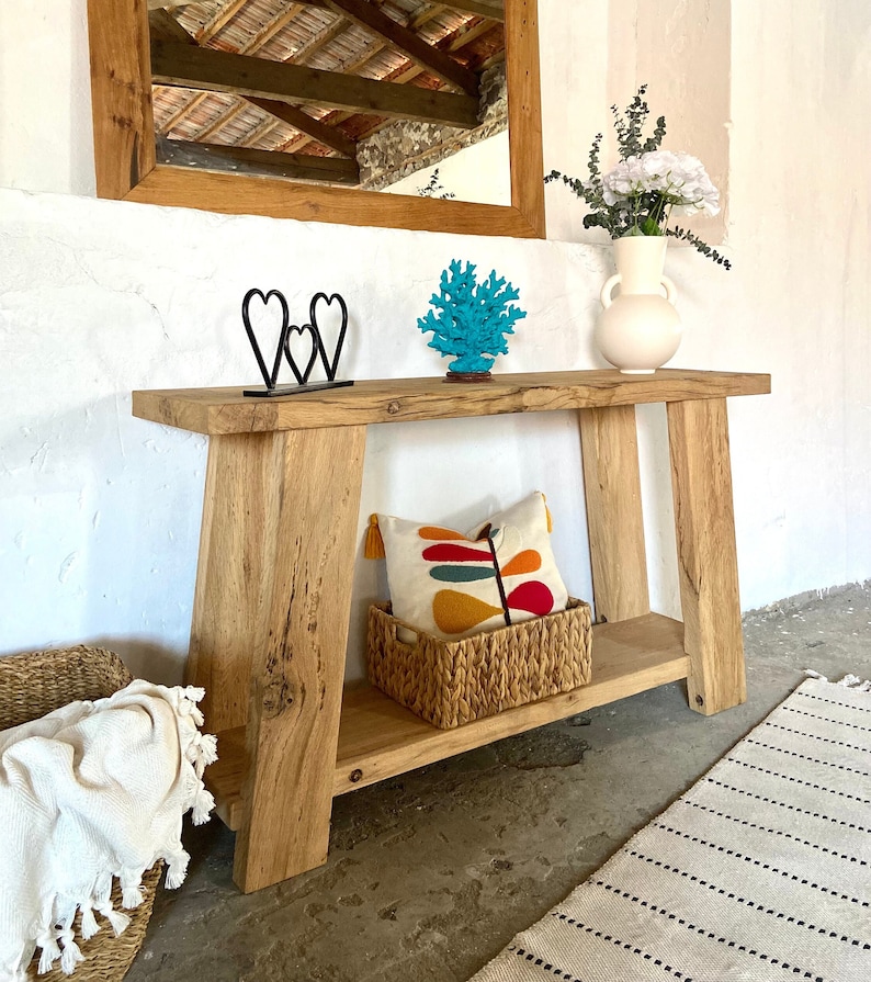 Oak Wood Console Table Modern Rustic , Hallway Table Modern Farmhouse Furniture, Rustic Entryway Console Table Oak zdjęcie 2