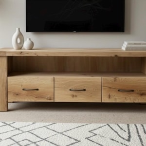 Handcrafted Solid Oak TV Stand – Rustic Farmhouse Media Console with Storage image 4